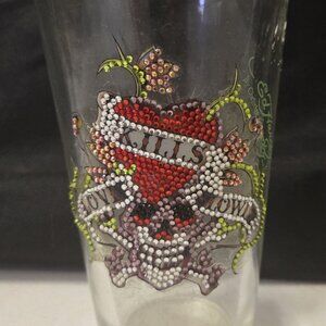 Ed Hardy Love Kills Slowly Beads Skull Drinking Glass